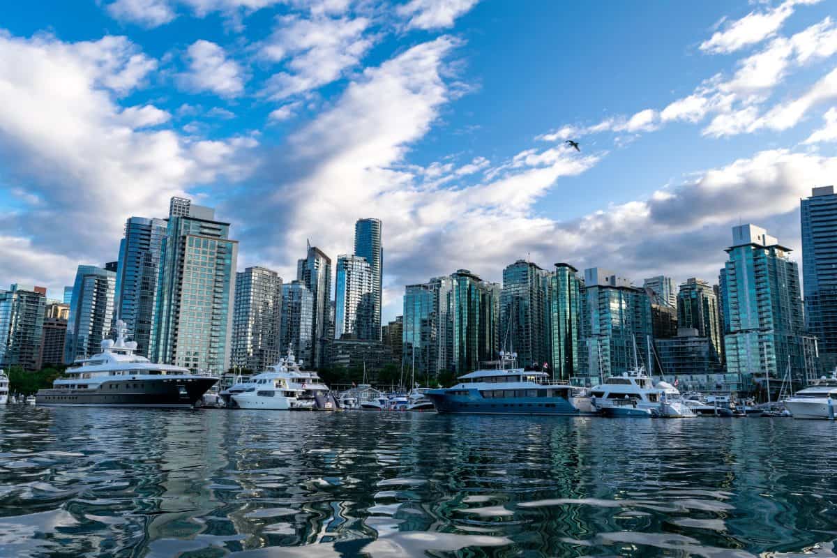 Downtown Vancouver with High Rise Buildings and Boats